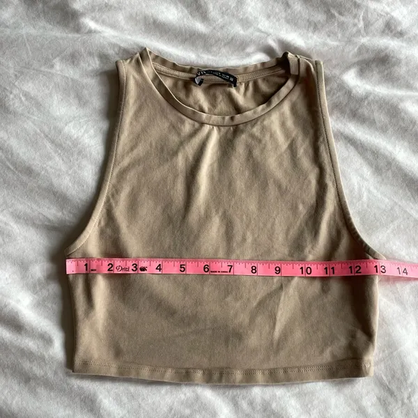 ZARA Beige Crop Tank Top Size S Sleeveless Stretch Cotton Nude Minimalist - Image 8