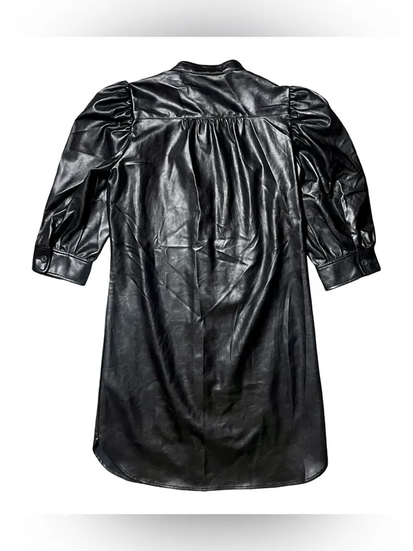 Gap Faux Leather Puff Sleeve Black Mini Shirtdress XS Petite - Image 5