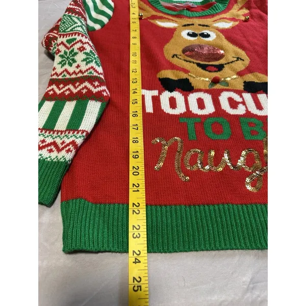 No Boundaries Too Cute To Be Naughty Reindeer Christmas Sweater Size L - Image 3