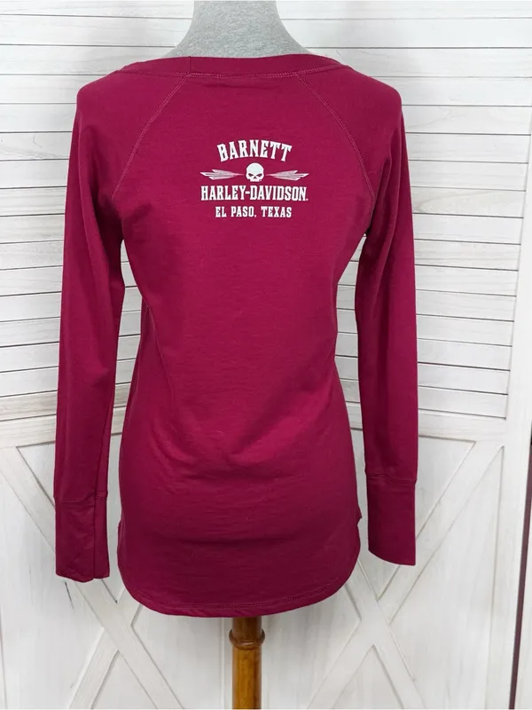 Harley Davidson‎ Barnett El Paso Tx French Terry Tee Shirt Long Sleeve Red Small - Image 4