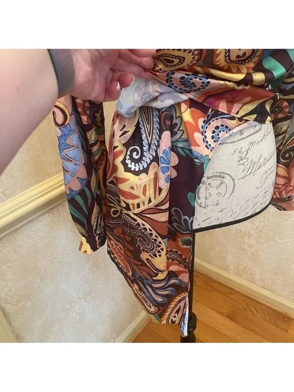 Zara Multicoloured Scarf Print Crossover Satin V-Neckline Blouse Top Paisley M - Image 5