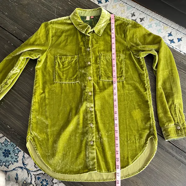 Pilcro Anthropologie Green Velvet Button Down Shirt Women’s US 2 UK 6 EU 34 - Image 9