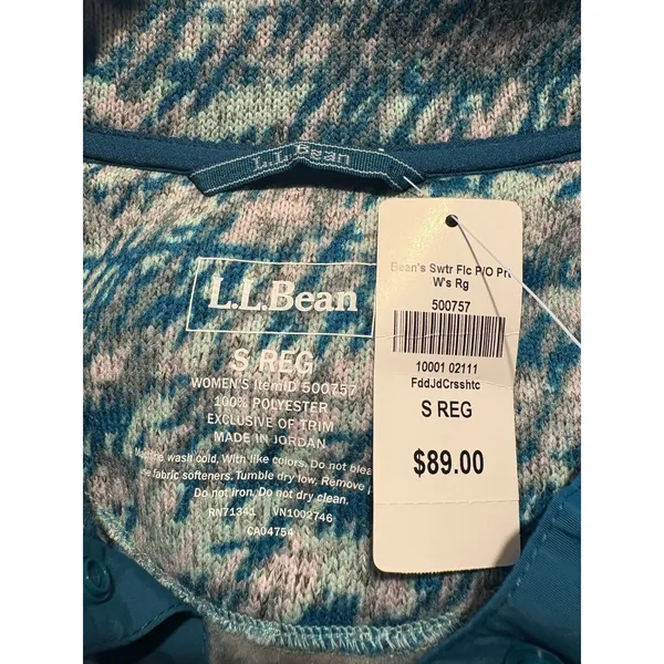 L.L. Bean Sweater Fleece Pullover Teal Gray Abstract Cabin Gorpcore NWT Small Blue - Image 6