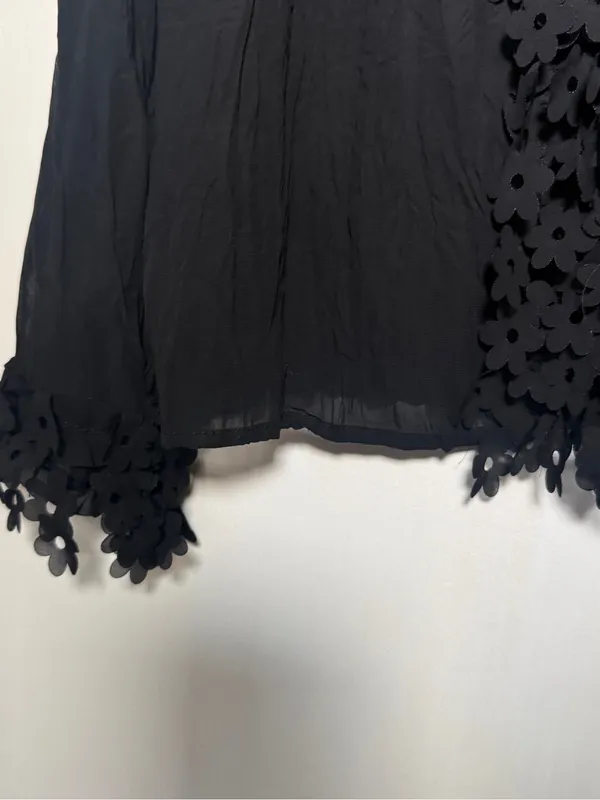 Claudia Richard Black Floral Appliqué Long Sleeve Blouse XL - Image 3