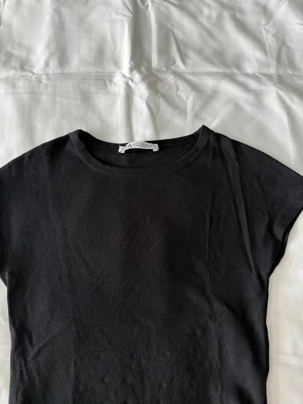 Black Cropped Short Sleeve Tee From Italy - Image 2