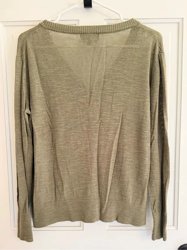 Premise Linen Rayon Olive Green Button Front Cardigan‎ Sweater L - Image 9