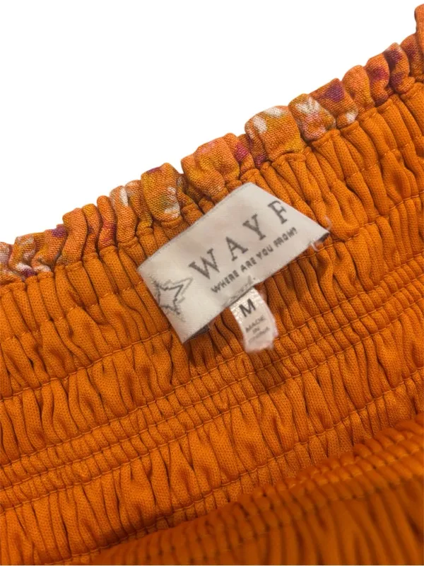 WAYF Orange Floral Smocked Midi Dress Small Ruffle Strap Lined Summer Size M - Image 5