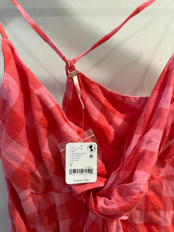 FREE PEOPLE Via Gingham Cotton Seersucker Sundress Red Combo Everly Small NWT - Image 7