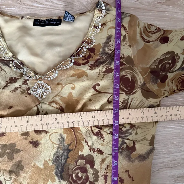 Y2K Large Silk Babydoll Top Mesh Sleeve Floral Renaissance Goblin Forest - Image 6