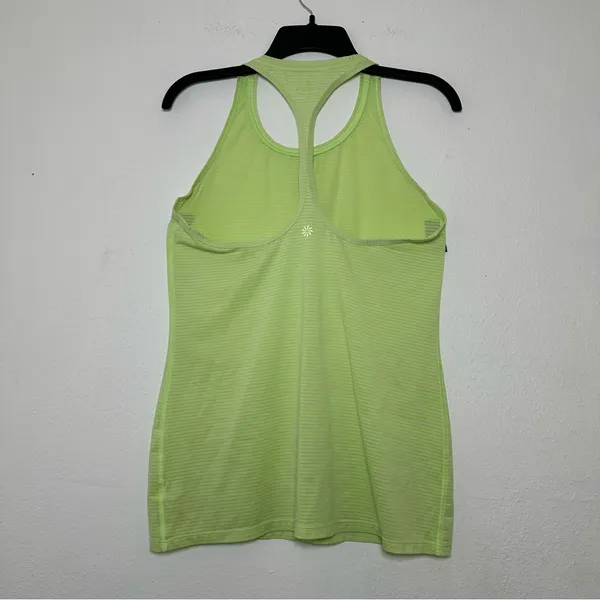 Athleta High Neck Shadow Stripe Chi Tank Neon Green Racetrack Size Small - Image 3
