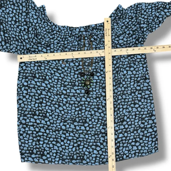 Moda International Printed Beaded Sheer‎ Peasant Blouse Blue Black Medium - Image 11
