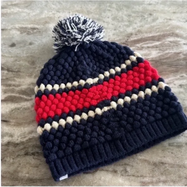 Patriots Fan Knit Beanie - Navy, Red, and Cream - Image 3