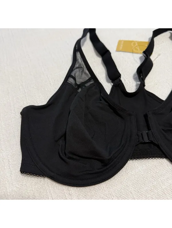 Delimira Front Close Unlined Bra 34DD Underwire W601 Black NWT Racerback - Image 3