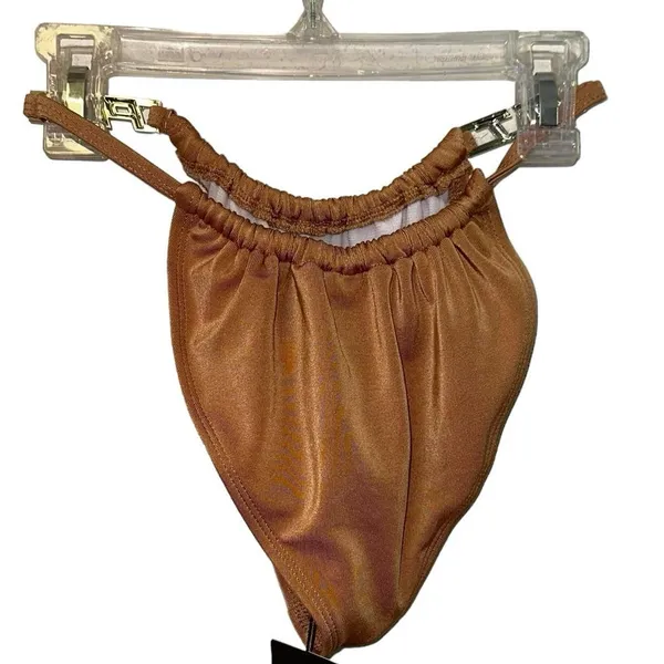 NWT PrettyLittleThing Mocha Ruched‎ Tanga Bikini Bottoms Size 2 Chain Strap Swim - Image 3