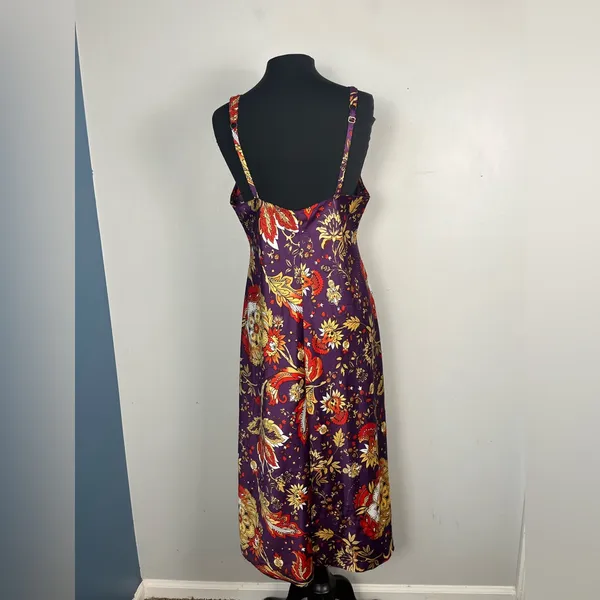 Natori paisley printed purple midi length satin nightgown size large - Image 5