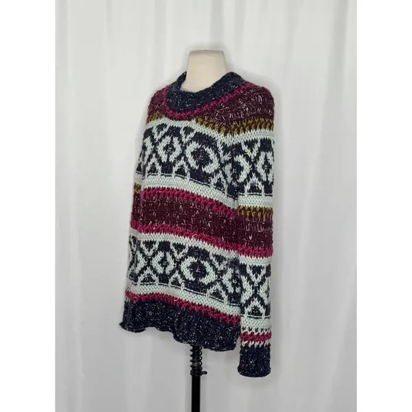 FREE PEOPLE Silver Reed Chunky Knit Fairisle Fair Isle Sweater Wool Linen Small - Image 7