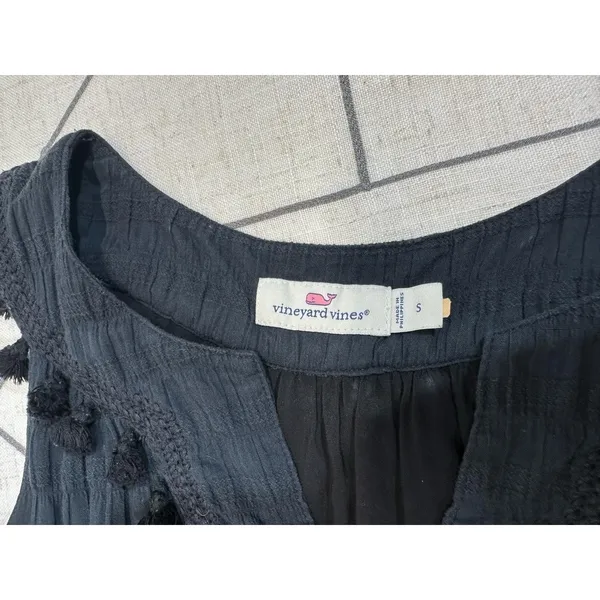 Vineyard Vines Smocked Ruffle Textured‎ Sleeveless Dress Black Womens Size Small - Image 10