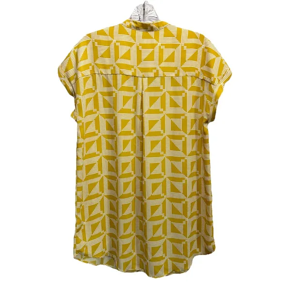 Jasmine & Juliana Yellow/White Geo‎ Blouse Size M Cap Sleeve Chiffon Buttons - Image 5