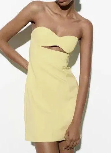 ZARA Bodycon Strapless Mini Lemon Party Coctail Shower Bridal 🍋Dress - Image 26