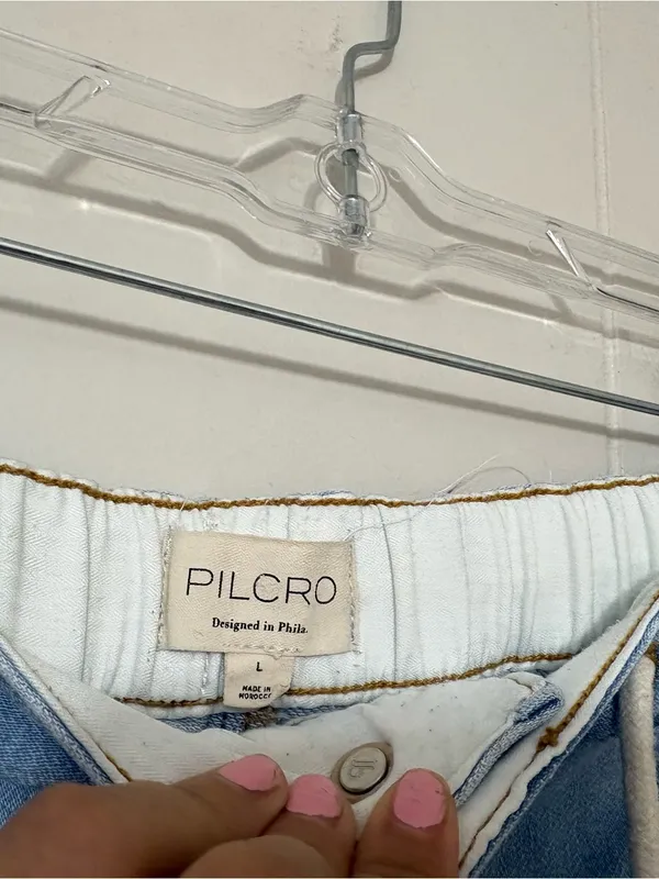 Pilcro Anthropologie Wide Leg Denim Knit Pants L High Rise Pull On Jeans - Image 8