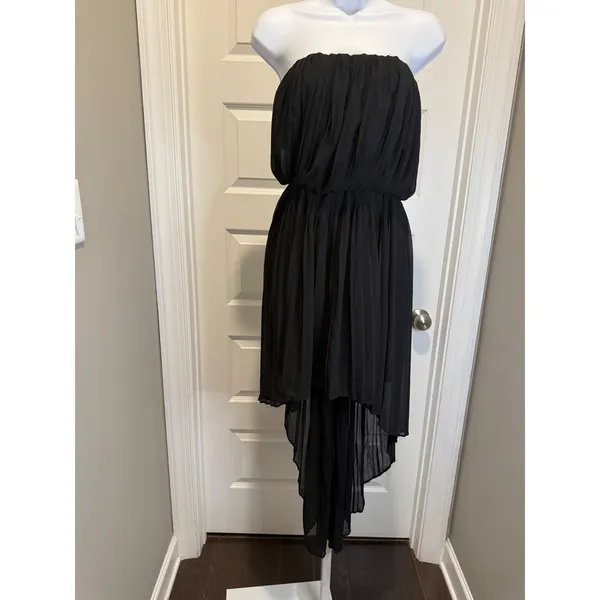 BCBGeneration Black Strapless Pleated High-Low Chiffon Dress‎ M elegant chic - Image 3