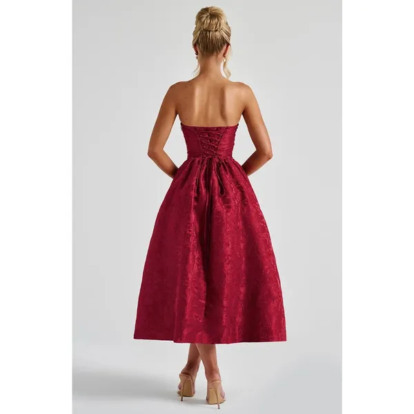 NWT Babyboo Saoirse Red Floral Jacquard Strapless Fit & Flare Midi Dress Size S - Image 2