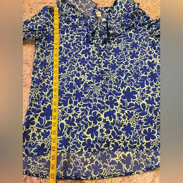 First Love By Lovelyn Floral Ruffle Blouse Green Blue - Image 5
