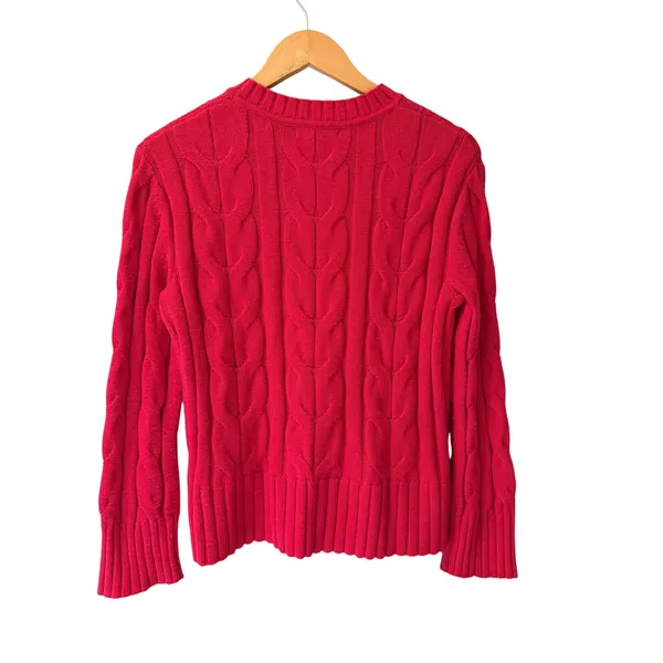 Banana Republic Pink Cable Knit Sweater M Chunky Braided Crewneck - Image 4