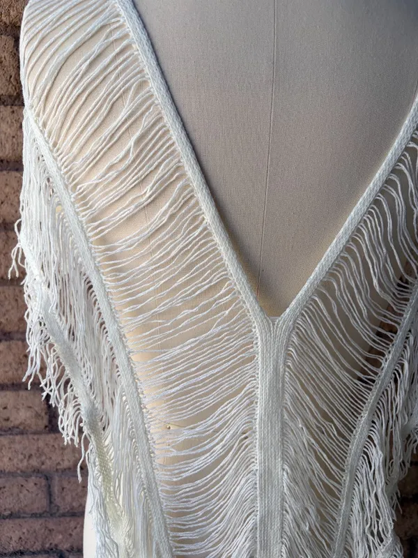Amazon | White Knit Fringe Tassel Swim Coverup | L - Image 3
