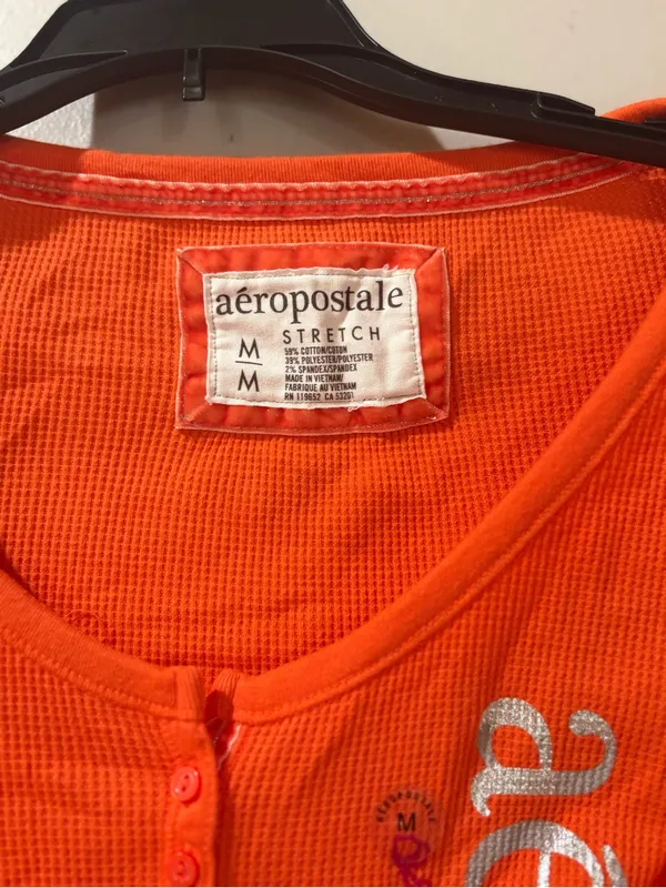 NWT Vintage Y2K Aeropostale Orange Waffle Knit Henley Thermal Top - Size M - Image 4