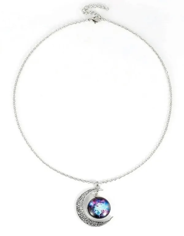 Galaxy & Silver Moon Dangle Pendant Necklace - Image 5