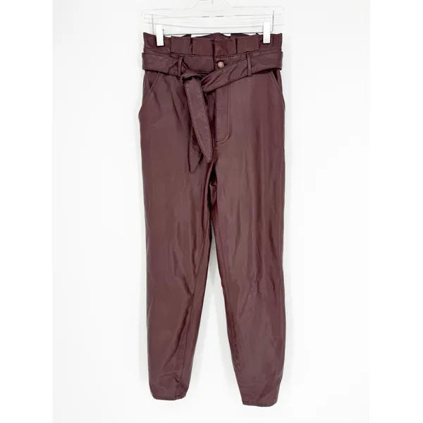 Abercrombie & Fitch Faux Leather Paperbag Waist Skinny Pants Women's S‎ Brown - Image 2