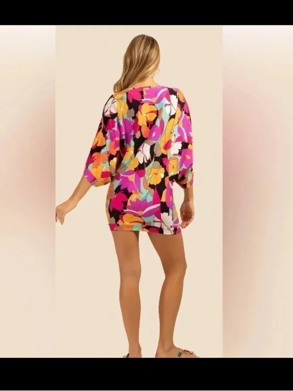 Trina Turk Gemini Floral Swimsuit Cover UpTunic Dress $200 resort summer boho - Image 3