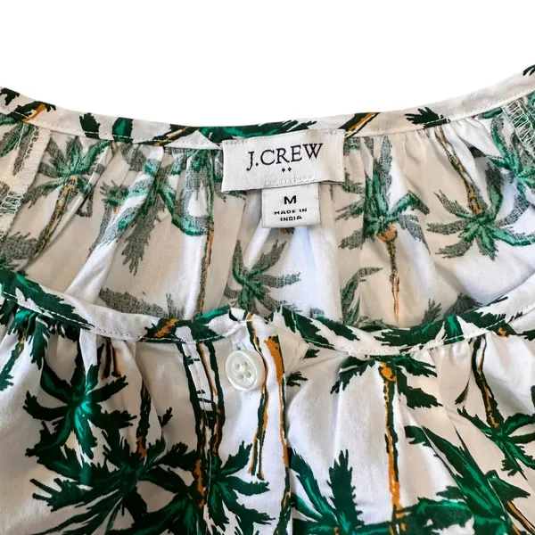 J CREW Palm Trees Tropical Printed Cotton Button Down Puff Sleeve Top Sz Medium - Image 2