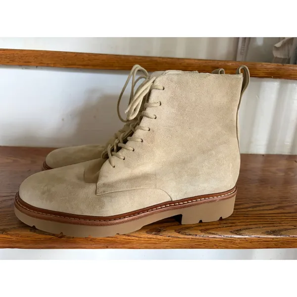 Vince Henderson Suede Lace Up Combat Boots Sand Tan Beige Womens 7.5 M EUR 38‎ - Image 4