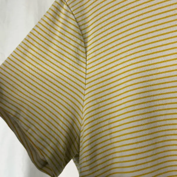Old Navy Woman’s White and Mustard Colored Striped Short Sleeve Tee - Medium - Image 4