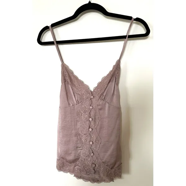 Wishlist Women's Satin Lace Trim Button Down Cami Tank Top - Image 5