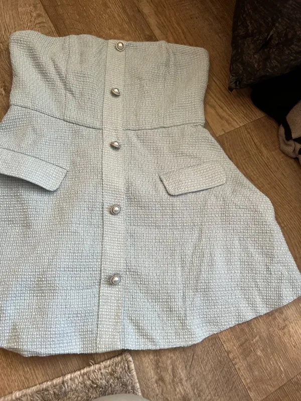 MORE TO COME Anwen Mini Dress in Baby Blue Large New Womens Tweed Aline - Image 6