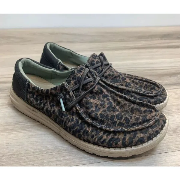 Hey Dude Shoes Wendy Sox Leo Brown Women’s Size 6 Slip On Loafer Fabric Leopard - Image 13