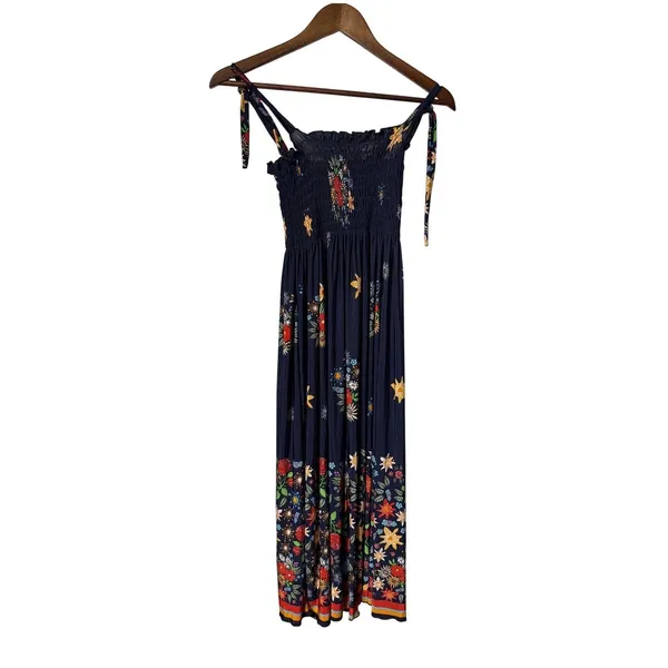 Lildy Women Small/Medium Blue Floral Smock Tie Shoulder Boho Festival Maxi Dress - Image 2