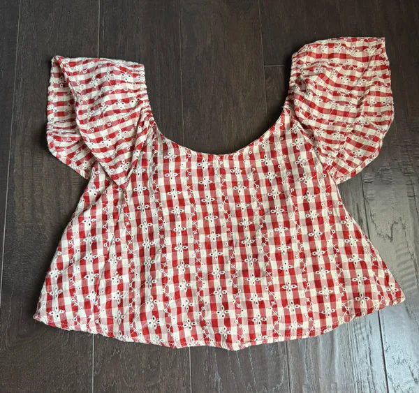 Red And White Checkered Peplum Top - Image 2