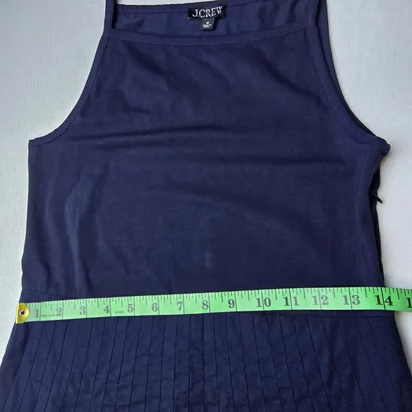 J. Crew NWT Pintuck Mixy Dress Navy Blue Square Neck Midi Pleated Waist Size M - Image 9