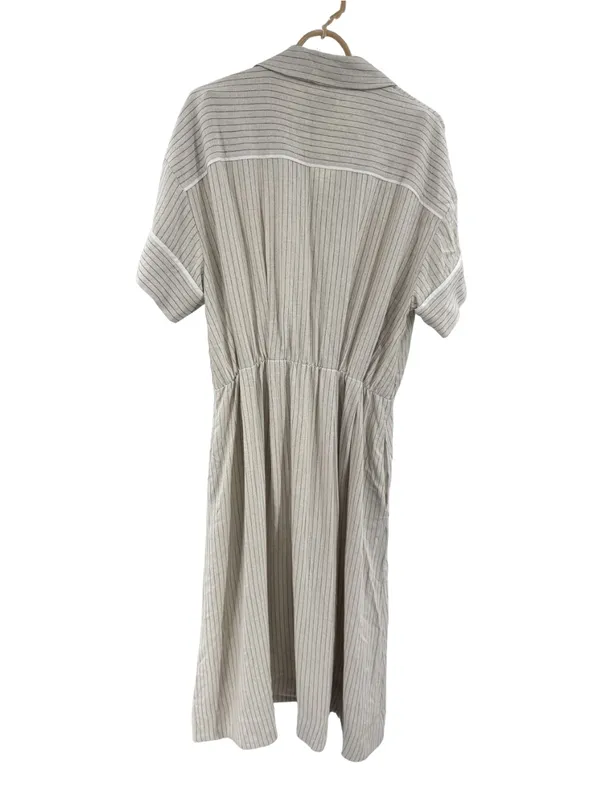 Tuckernuck Cream Black Striped Midi shirt dress linen blend classic neutral M - Image 2