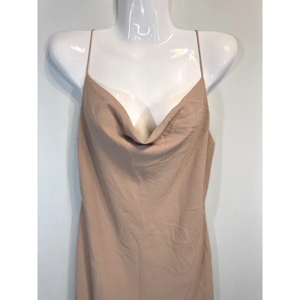 Timing Womens Tan Textured Cowl Neck Spaghetti Strap Mini Slip Dress DR5778‎ M - Image 3