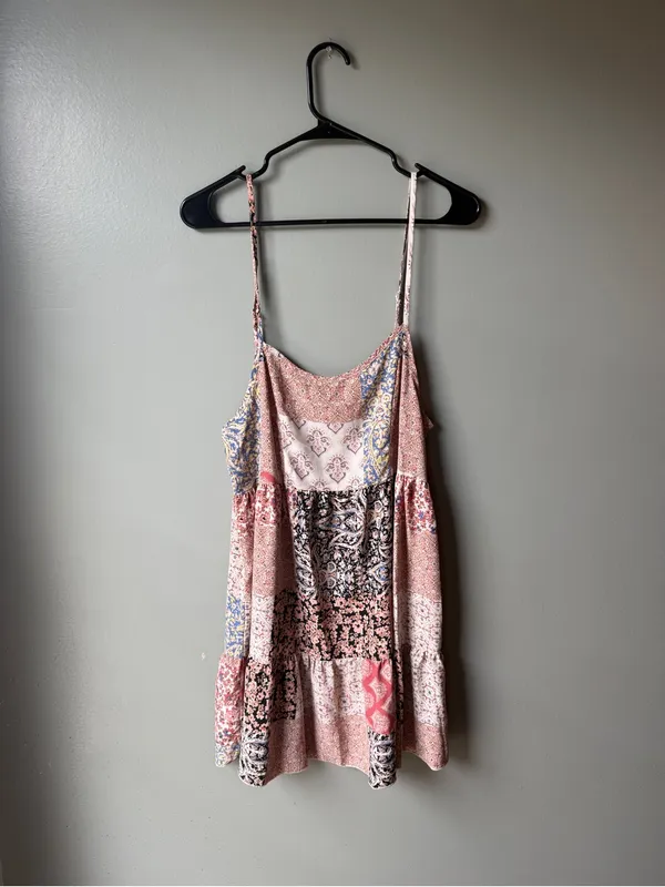 Patchwork Boho Mini Dress Women’s Size Large Made in USA - Image 2