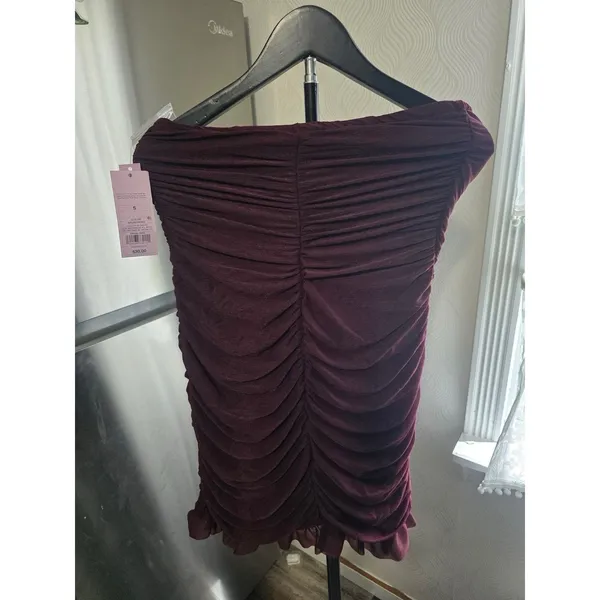 Wild Fable Women’s Burgundy Strapless Ruched Ruffle Hem Bodycon Mini Dress Size S - Image 4