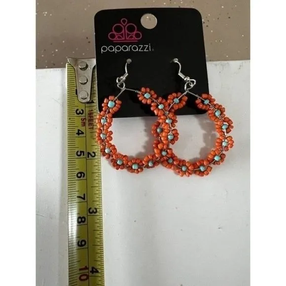Paparazzi Festively Flower Child Orange Beaded Daisy Hoop Earrings NWT - Image 4