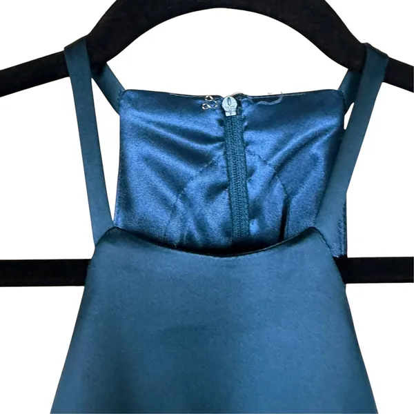Sherri Hill Formal Gown Size 00 Teal Satin Open Back High Slit Prom Dress Party - Image 7
