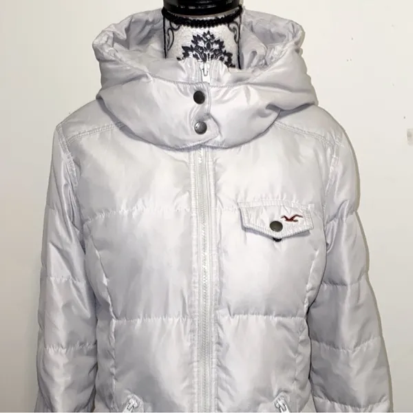 Hollister Down & Feather Fill Puffer Hooded Jacket Size Large - Image 3