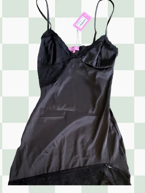 Edikted Asymmetric Lacey Satin Effect Mini Dress in black - Image 4